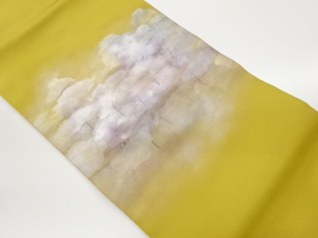 作家物　塩瀬手描き木々に水面模様名古屋帯